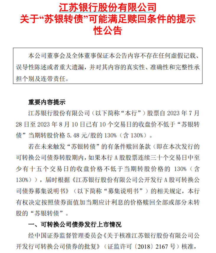 又见银行转债强赎！